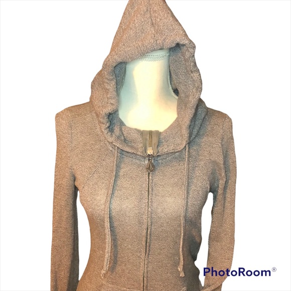 Women’s Volcom Heather-Gray Zip-Up Hoodie w/ a Raised Neck - Picture 6 of 16